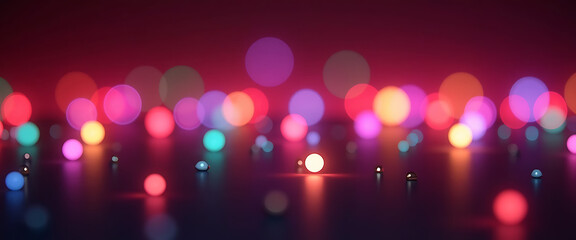 Abstract background with many colorful bright bokeh effect lights glowing on dark reflective surface digital wallpaper
