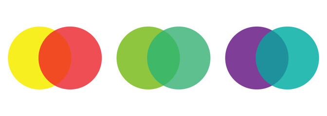  Intersecting two colored circles icon vector. overlapping circles venn diagram for math lesson. venn diagram chart vector. vector illustration