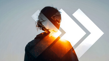 Person with Glowing Upward Arrow Symbolizing Growth and Future Direction