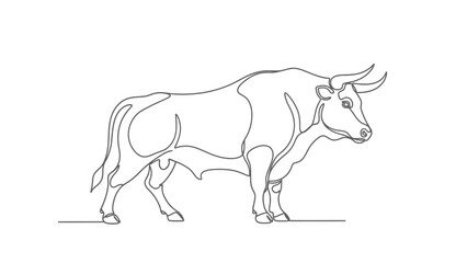 Simple Line Drawing of a Bull with Horns in Minimalist Style for Artistic Use