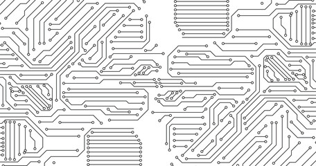 Cyberpunk black circuit diagram on white background. High-tech circuit board connection system.