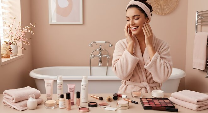 Serene Beauty Ritual: Warm Tones, Morning Glow, Self-Care Moment - Powered by Adobe