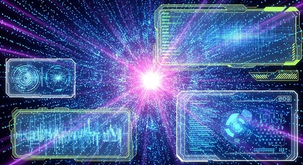 Digital Universe with Data Streams and HUD Elements