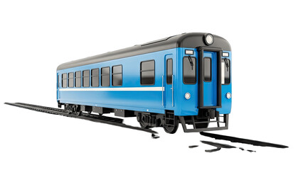 Naklejka premium Blue Train on Tracks Isolated on White Background