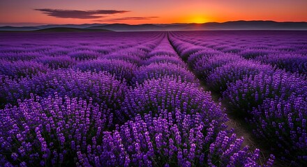 Obraz premium Lavender Field at Sunset - A Purple Dreamscape in Provence.