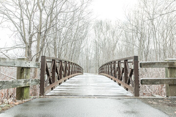 Fototapeta premium Wooden bridge in the park at winter