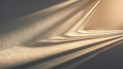 Early sunlight casting long shadows on minimal wall and floor symbolizing time passage and new beginning