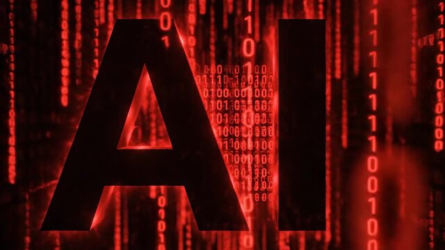 Ai matrix code stream red neon glow futuristic mood