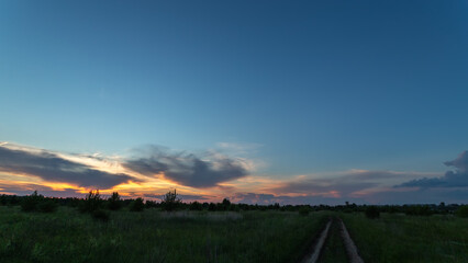 Blue sky with soft cloud on sunrise or sunset time. Nature background