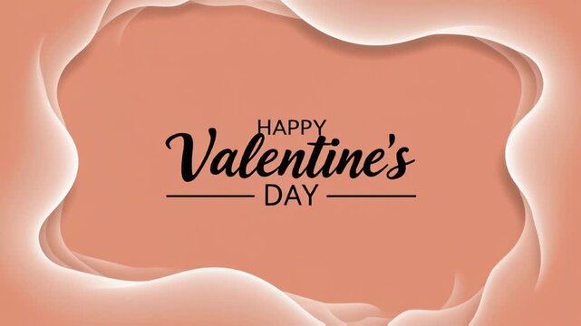 Digital vector background showing a wavy, glowing white papercut border on a soft coral surface, perfect for Valentine's Day greetings or romantic presentations.