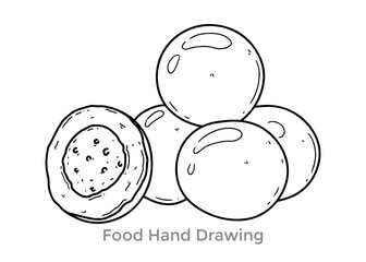 Hand-drawn Illustration of Round Chocolate: Artistic rendering of gourmet treats, offering a charming monochrome aesthetic and artistic elegance. 