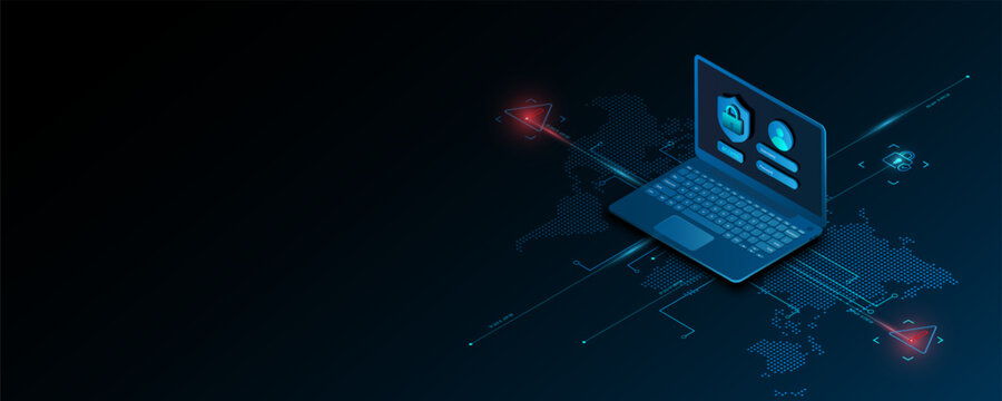Technology background image on laptop, circuit concept, network, communication, cyber security protection.