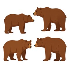 Fototapeta premium Four brown bears in various stances, on a white backdrop, created using flat, two-dimensional illustration