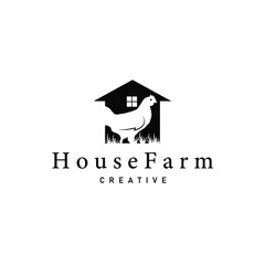 Chicken logo design for chicken farm with simple and minimalist black silhouette of livestock farmer, vector illustration template concept and poster
