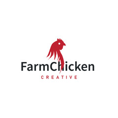 Chicken logo design for chicken farm with simple and minimalist black silhouette of livestock farmer, vector illustration template concept and poster © Arya19