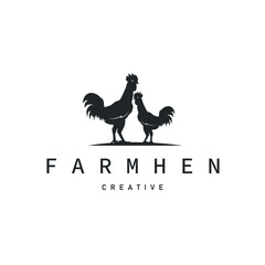 Chicken logo design for chicken farm with simple and minimalist black silhouette of livestock farmer, vector illustration template concept and poster