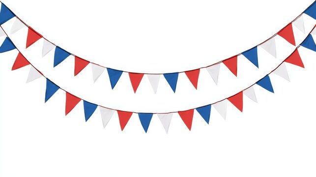 bunting garland, string of triangular flags for outdoor party, bastille day, France, French National Celebration, retro style vector decorative element 