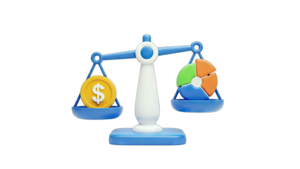 Balance Scale Weighing Money and Pie Chart Concept