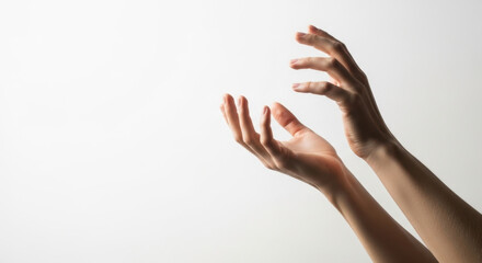 Elegant Hands Reaching Upward Graceful Gestures Against a Plain Backdrop Symbolizing Hope Aspiration Human Touch Connection Potential and Creativity