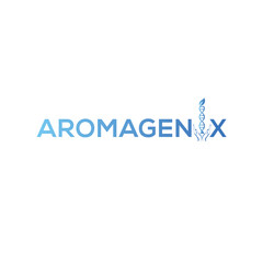 Aromagenix logo with blue gradient text and stylized spine icon