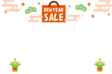 NEW YEAR SALEロゴ入り｜門松と和柄のフレームテンプレート（お正月セールPOP）