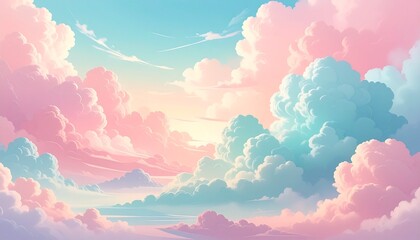 A whimsical abstract sky canvas painted with soft pastel clouds, creating a serene and ethereal dreamscape perfect for a calming background or a vaporwave-inspired aesthetic