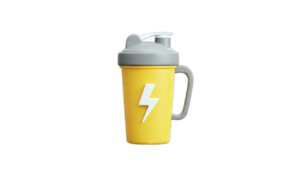 3D Yellow Shaker with Lightning Bolt on White Background