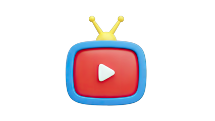 3D YouTube TV Icon on White Background