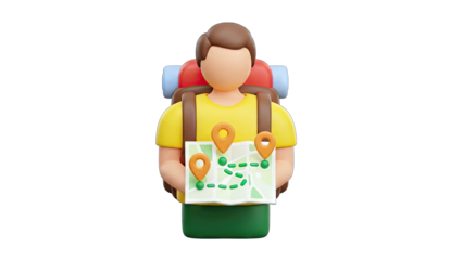 3D Traveler Holding Map, Planning Adventure