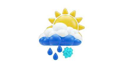3D Weather Icon: Sun, Cloud, Rain, and Snow on White