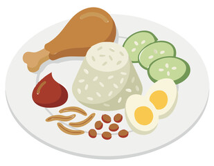 Nasi lemak on a white plate