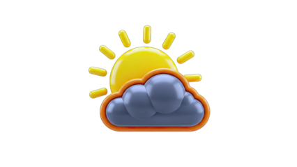 3D Rendered Weather Icon: Sun, Cloud, and Orange Outline
