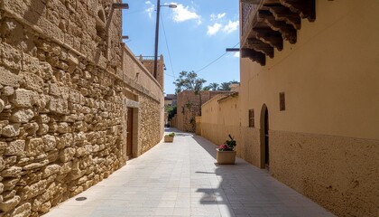 Ancient Stone Alley in a Traditional Mediterranean Village, Sunny Day