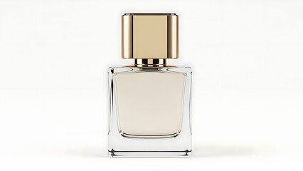 Elegant Perfume Bottle with Gold Cap on White Background
