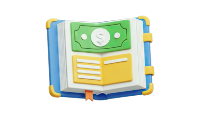 3D Book with Money and Financial Planning Concept