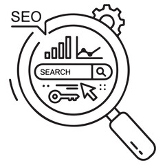 magnifying glass with a text line art icon