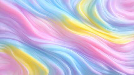 Obraz premium Soft pastel abstract wave background with gentle swirls of pink, blue, yellow, and cream colors creating a dreamy and serene visual experience