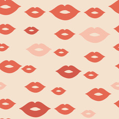 Seamless pattern with hand drawn women's lips. Colorful flat vector love symbols for Valentine's Day concept.