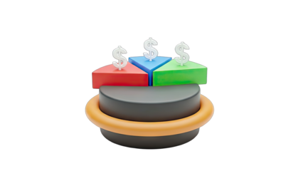 3D Pie Chart with Dollar Signs: Financial Analysis