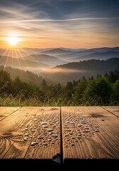  a rustic wooden table in the foreground