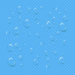 Realistic Water Drop Background with Transparent Droplets, Moisture Condensation, Splash Texture, Dew and Raindrop Effect for Clean Liquid Design