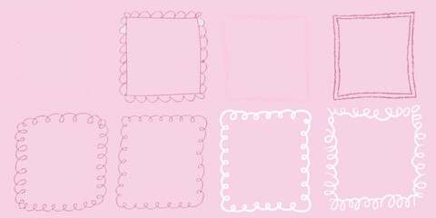 Pink background with hand drawn rectangular and rounded frame illustrations