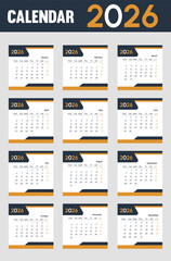 Modern 2026 calendar with orange and black design elements