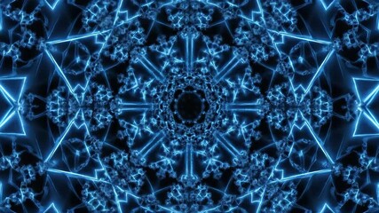 Dynamic blue neon light kaleidoscope pattern expanding and contracting in a mesmerizing symmetrical loop creating an abstract futuristic background for digital projects and modern visual effects and . - Powered by Adobe
