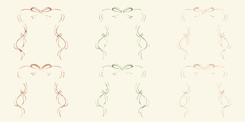 Delicate sketched bows and swirling lines form a decorative pattern on a beige background