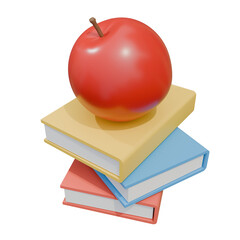 stack of books and apple