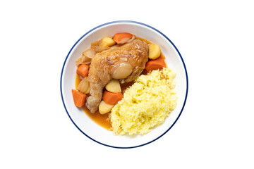 Japanese style Chicken curry with yellow color turmeric rice isolated on white