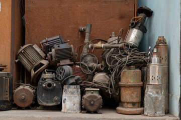 Close up of old motor spare parts a