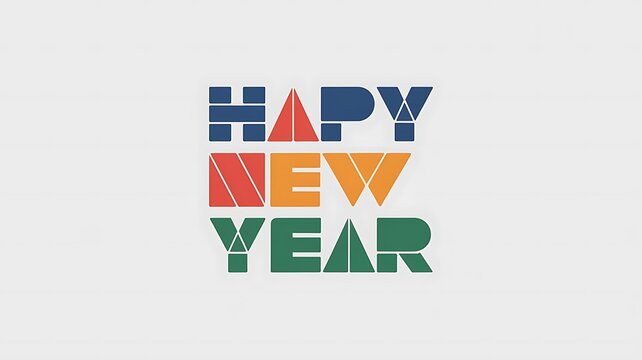 hapy new year typography using geometry shapes, forming a letter in different colour, isolated on white background design