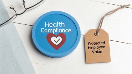 Health Compliance Signage with Heart Symbol and Tag for Protected Employee Value in Workplace Environment